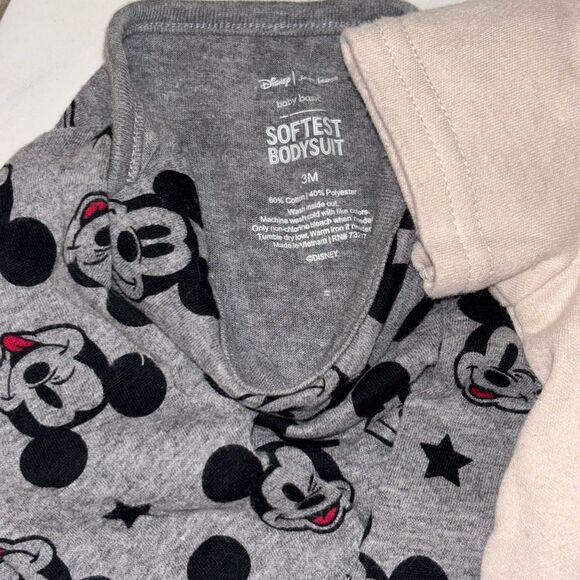 Three Piece Set Mickey Mouse Baby Boy Bodysuit Set - Picture 2 of 4